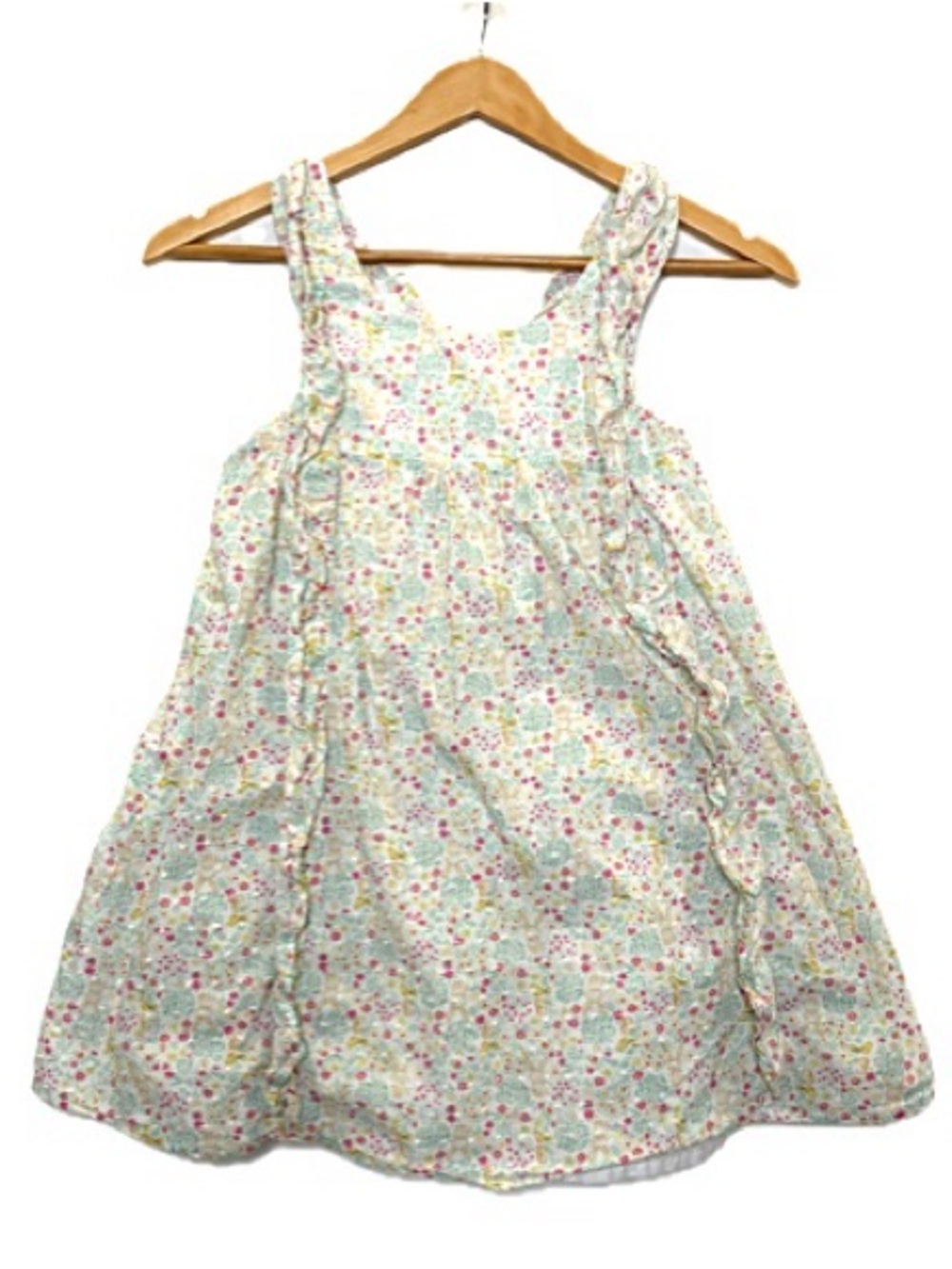 Shabby Chic Floral Bunny Pinafore Ruffle Dress Girls Size 6 Swiss Dot Sundress